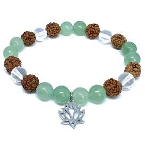 Minerální náramek avanturín, rudraksha, křišťál - RADOST